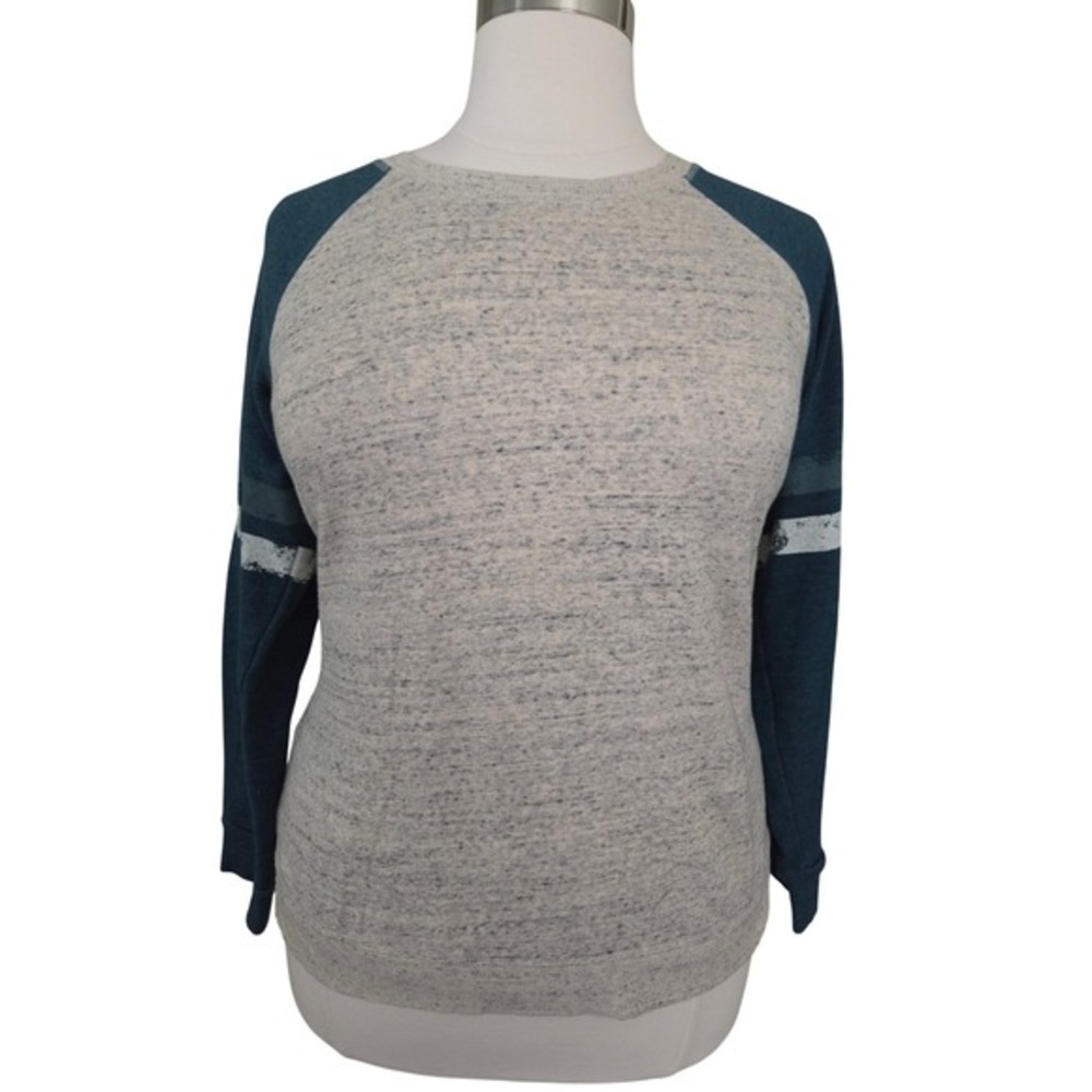 Maurices Womens XL Raglan Sweatshirt Teal Oatmeal Heathered Varsity Stripe Crew